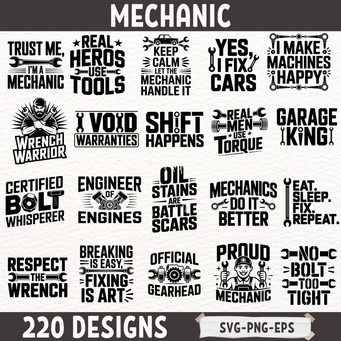 Mechanic SVG Bundle With 220 Designs for Cricut and Silhouette, Funny ...