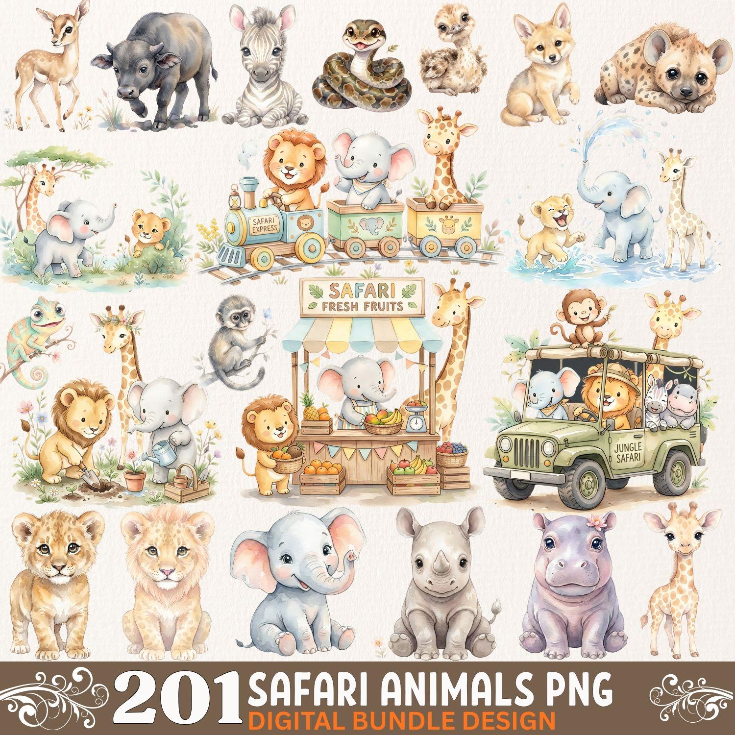 Watercolor Safari Animals Bundle PNG – Jungle Baby Clipart (digital ...