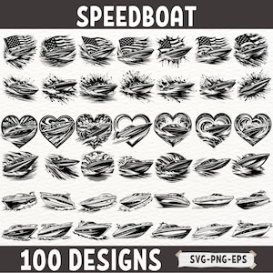 Speedboat SVG Bundle of 100 Designs, Racing Boat Clipart, Nautical Heart SVG, Patriotic Boat PNG, Speed Boat Silhouette Eps Files