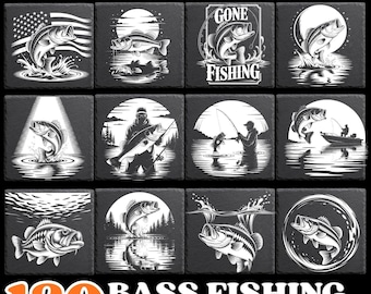 Bass Fishing PNG Bundle for Slate Engraving | Detailed Bass Fish Silhouette Designs | Fishing Clipart for Laser Engraving and Cricut Crafts