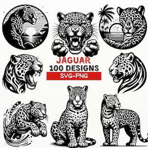 Jaguar SVG Designs bündeln | Wildtier Schnittdateien | PNG Jaguar Clipart | Cricut & Silhouette bereit | Dschungel Wildtiere Vektor-Kunst