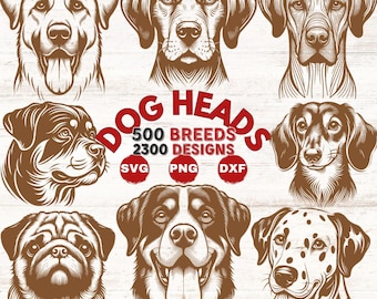 Dog Head SVG Bundle | 500 Dog Breeds | 2300 Designs | Laser Cut Files | Digital Download Png Dxf Svg | Pet Engraving Files for Cricut