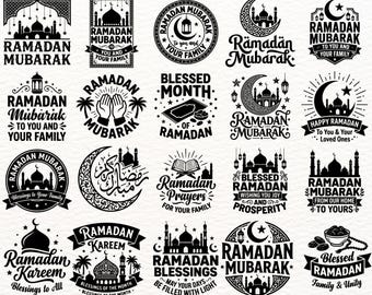 Ramadan Mubarak SVG Bundle 100 Designs Islamic Quotes Clipart Ramadan Kareem Blessed Month Mosque Crescent Moon SVG PNG Eps