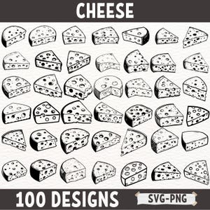 Cheese SVG PNG Clipart Designs, Hand Drawn Cheese Slice Illustrations, Cheese Digital Files for Cricut, Sublimation, and Crafts