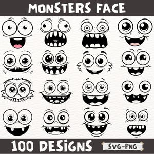 Monster Gesicht SVG Bundle, süßes Monster Gesicht Clipart, Halloween Cartoon Gesicht Designs, lustiges Monster Gesicht PNG für Cricut, Kinder Basteln
