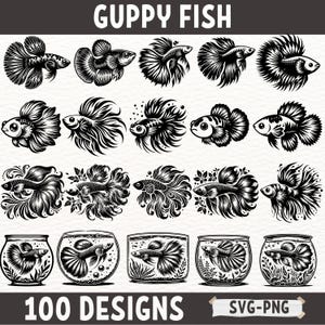 Guppy Fisch SVG Bundle, 100 Guppy Fisch PNG, Fisch Clipart, Aquarium digitaler Download, Tropischer Fisch Schnittdatei, Silhouette Vektorkunst, Cricut