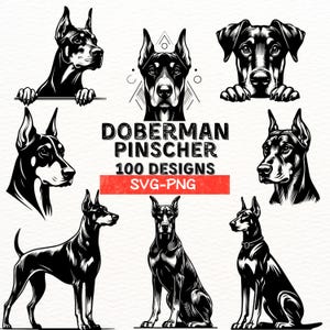 Dobermann Pinscher SVG Bundle, Hund Clipart, Dobermann PNG-Dateien, Dobermann Silhouette, Haustierliebhaber Design
