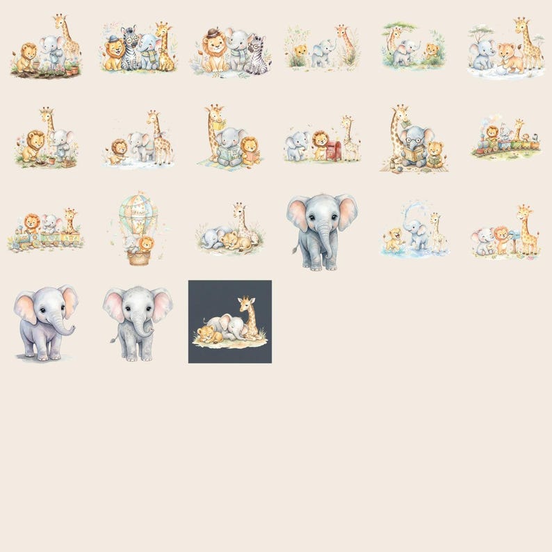 Watercolor Safari Animals Bundle PNG – Jungle Baby Clipart (digital ...