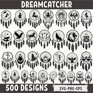 Dreamcatcher SVG-bundel met dieren Fantasy Tribal silhouetten PNG EPS-bestanden voor Cricut sublimatie Boho Decor ambachten