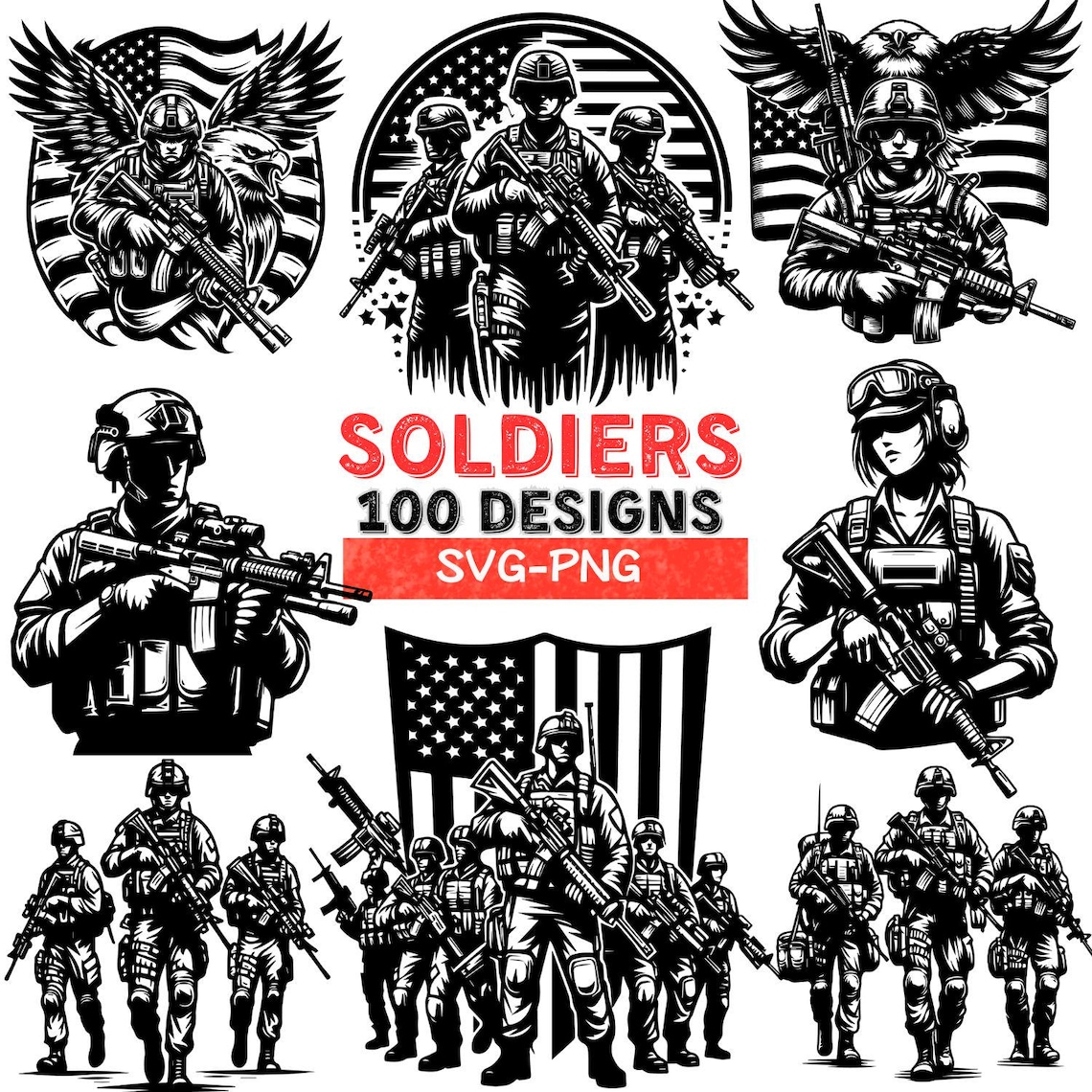 Soldier SVG PNG Bundle, Military Army Clipart, American Soldier Designs ...