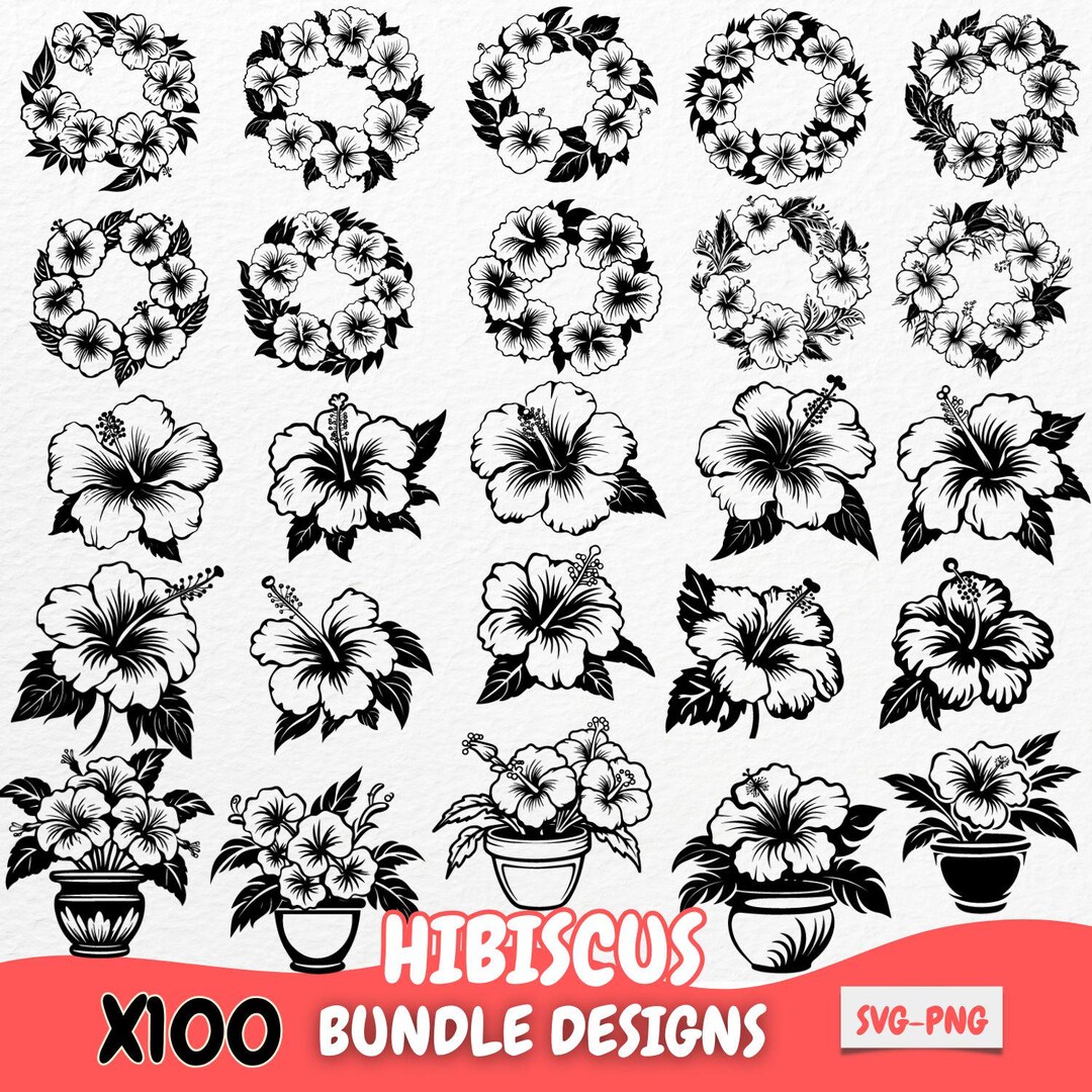 Hibiscus Flower SVG Bundle | 100 Floral Clipart Designs for Cricut ...