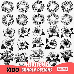 Hibiscus Flower SVG Bundle | 100 Floral Clipart Designs for Cricut, Silhouette, Laser Cutting, Sublimation & DIY Craft Projects
