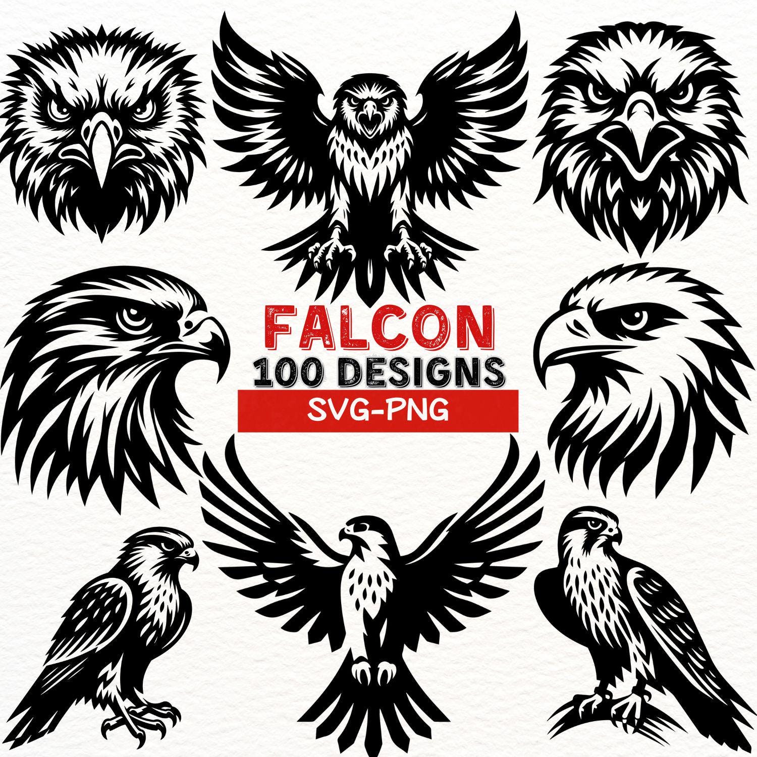 Falcon SVG Designs Bundle | Falcon Clipart for Cricut and Silhouette | Falcon Eagle Bird Vectors | PNG Instant Download
