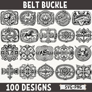 Belt Buckle SVG PNG Designs - Western Cowboy Clipart Bundle - Vintage Ornamental Digital Download for Cricut & Sublimation