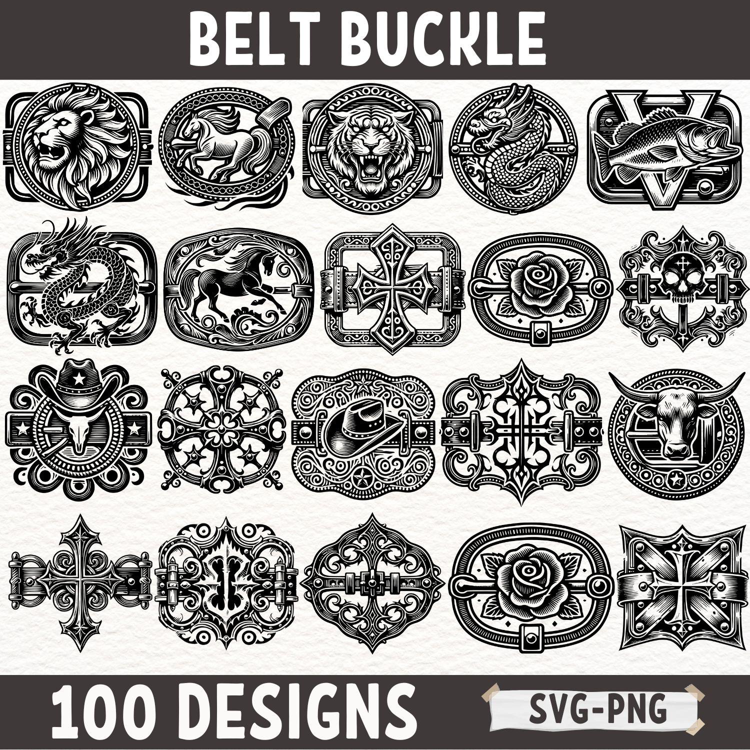 Belt Buckle SVG PNG Designs - Western Cowboy Clipart Bundle - Vintage Ornamental Digital Download for Cricut & Sublimation