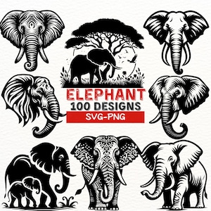 SVG-bundel olifant, 100 olifant png-ontwerpen, olifant clipart voor Cricut, mandala olifant gesneden bestanden, dieren in het wild dieren silhouet vectoren