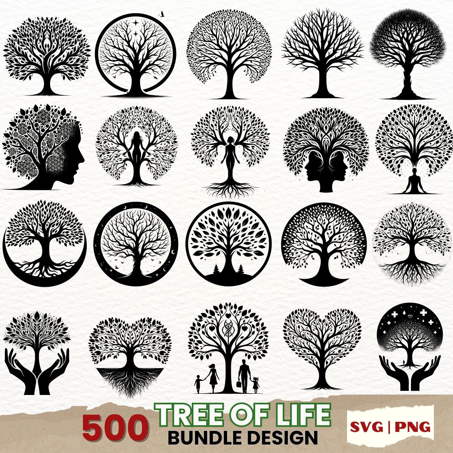 Tree of Life Bundle Design SVG PNG, Tree Silhouette Clipart, Spiritual ...
