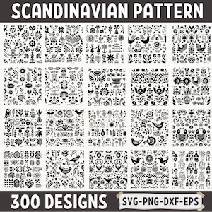 Pacchetto di modelli scandinavi / Arte popolare Svg Png Dxf eps per Cricut / Clipart floreali, naturali e animali nordici per lavori fai da te