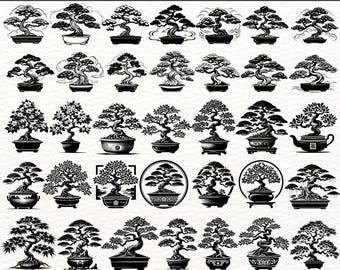Bonsai Tree SVG Bundle, Japanese Tree Clipart, Bonsai Silhouette Vector, Zen Tree PNG, Nature Digital Download, Cricut Cut Files