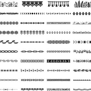 Boho Borders Bundle SVG PNG EPS, 200 Decorative Dividers Set, Tribal Floral Lines, Cricut Cut Files, Bohemian Clipart Pack for Design image 5
