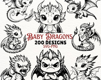 Baby Dragon SVG Bundle - 200 Unique Dragon Designs - Cute Dragon Clipart for Cricut, Silhouette, Printable PNG Files for DIY Crafts