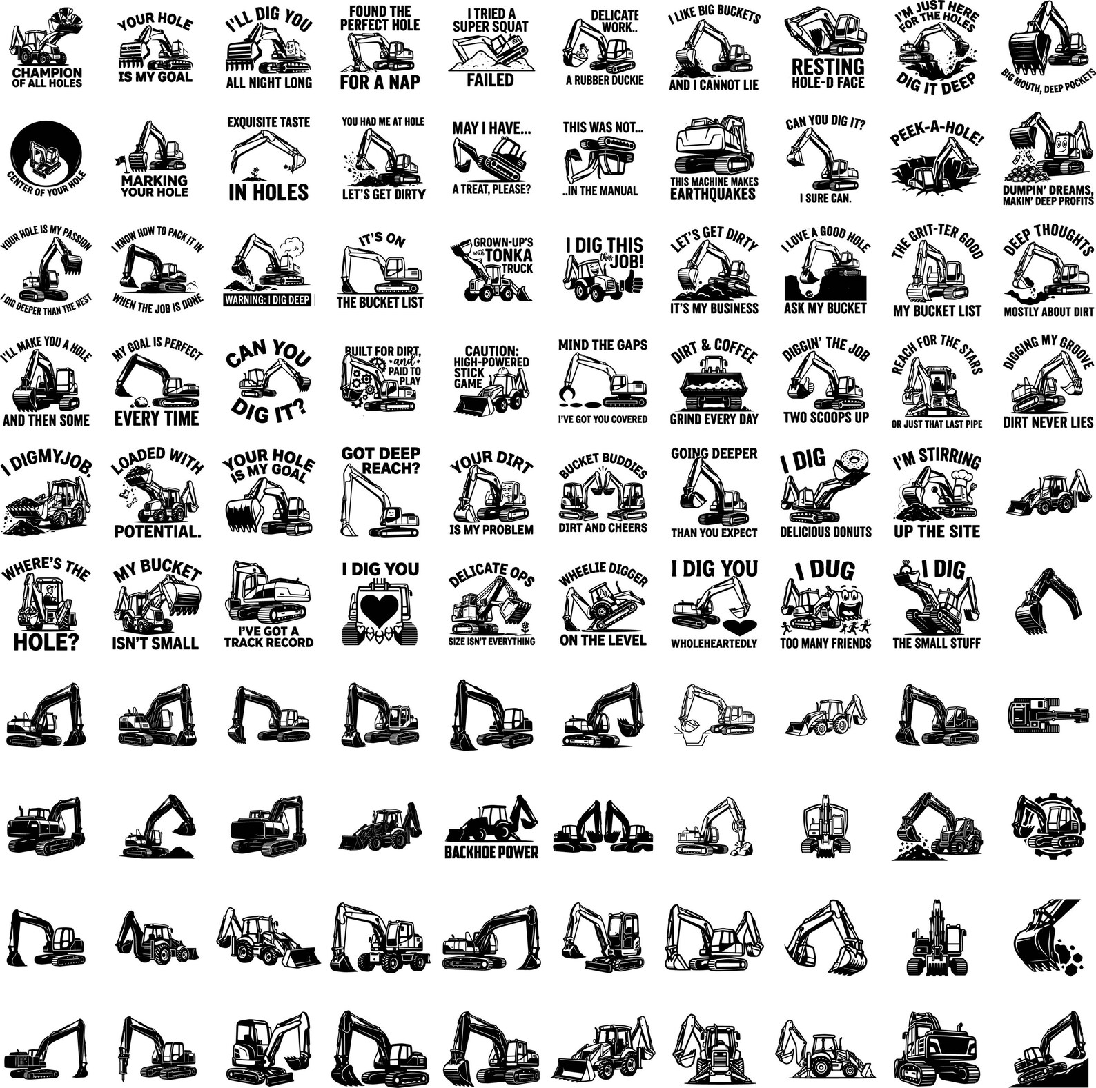 Backhoe SVG Bundle, Funny Construction Svg, Excavator Puns Png, Dirty ...