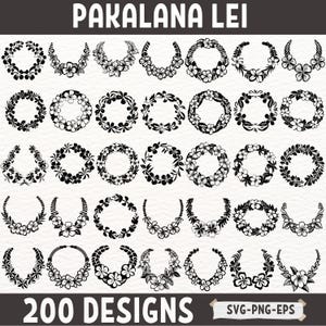 Pakalana Lei SVG Bundle Floral Necklace PNG EPS Design | Hawaiian Flower Wreath Clipart | 200 Tropical Lei Vector Files for Cricut
