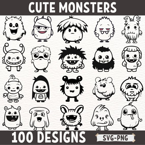 Cute Monster SVG and PNG Designs for Crafting, Kids Projects, and  Printables  Fun, Whimsical Monster Clipart Collection for DIY Use - Etsy