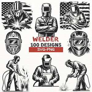 Schweißer SVG PNG Bündel | Schweißen Clipart | Industrielle Schweißer Vektor-Designs | Schweißerhelm SVG | Schneidbrenner-Dateien | CNC Laser Ready