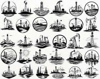 Oilfield SVG Designs Bundle – Oil Rig Clipart, Petroleum Industry Graphics, Pumpjack PNG Vector Set for Cricut & Sublimation Projects