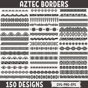 Aztec Borders SVG Bundle 150 Designs Tribal Border Clipart Geometric Ethnic Patterns for Cricut Laser Cut PNG EPS Seamless Frames