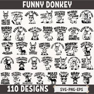 Lustiges SVG-Bundle mit 110 lustigen Zitaten für Cricut und Silhouette, freche Maultier Clipart, Bauernhof PNG EPS Designs für Handwerker