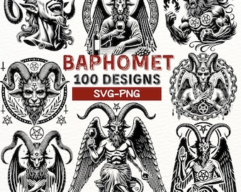 Baphomet SVG PNG Designs - Bundle de cliparts symboles sataniques gothiques - sorcellerie occulte en téléchargement numérique pour Cricut et sublimation