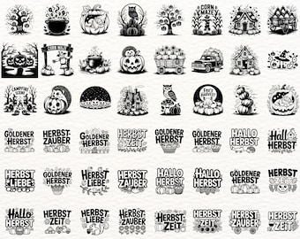 Hallo Herbst SVG-paket 250 höstdesigner | Tyska höstcitat pumpa Halloween Clipart | Höst SVG PNG Eps för Cricut Silhouette