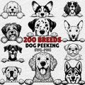 Dog Svg and Png Bundle, 200 dog peeking cuttable file, Complete dog breeds svg instant digital downloads