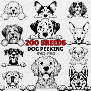 Dog Svg and Png Bundle, 200 dog peeking cuttable file, Complete dog breeds svg instant digital downloads