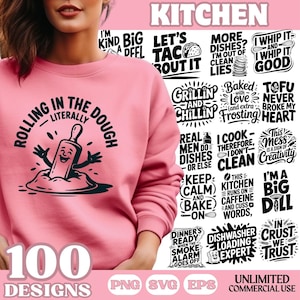 Funny Kitchen SVG Bundle for Cricut and Silhouette, 100 Sarcastic Cooking Quotes, Baking Sublimation PNG, Chef Humor Cut Files EPS