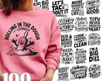 Lustige Küche SVG Bundle für Cricut und Silhouette, 100 sarkastische Koch Zitate, Back Sublimation PNG, Chef Humor Schnitt Dateien EPS