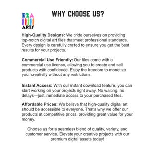 May include: A graphic with the text "WHY CHOOSE US?" and a list of reasons to choose a company, including high-quality designs, commercial use friendly licenses, instant access, and affordable prices.