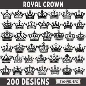 Royal Crown SVG-bundel, koning koningin tiara clipart, vintage kroon silhouet, Princess Crown png, monogram kroon EPS, digitale download