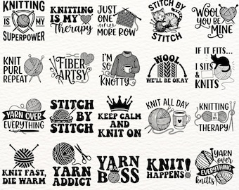 Knitting Quotes SVG Bundle, Funny Knitting Sayings Cut Files, Yarn Lover Humor Designs for Cricut Silhouette, Knitter Gift Pack