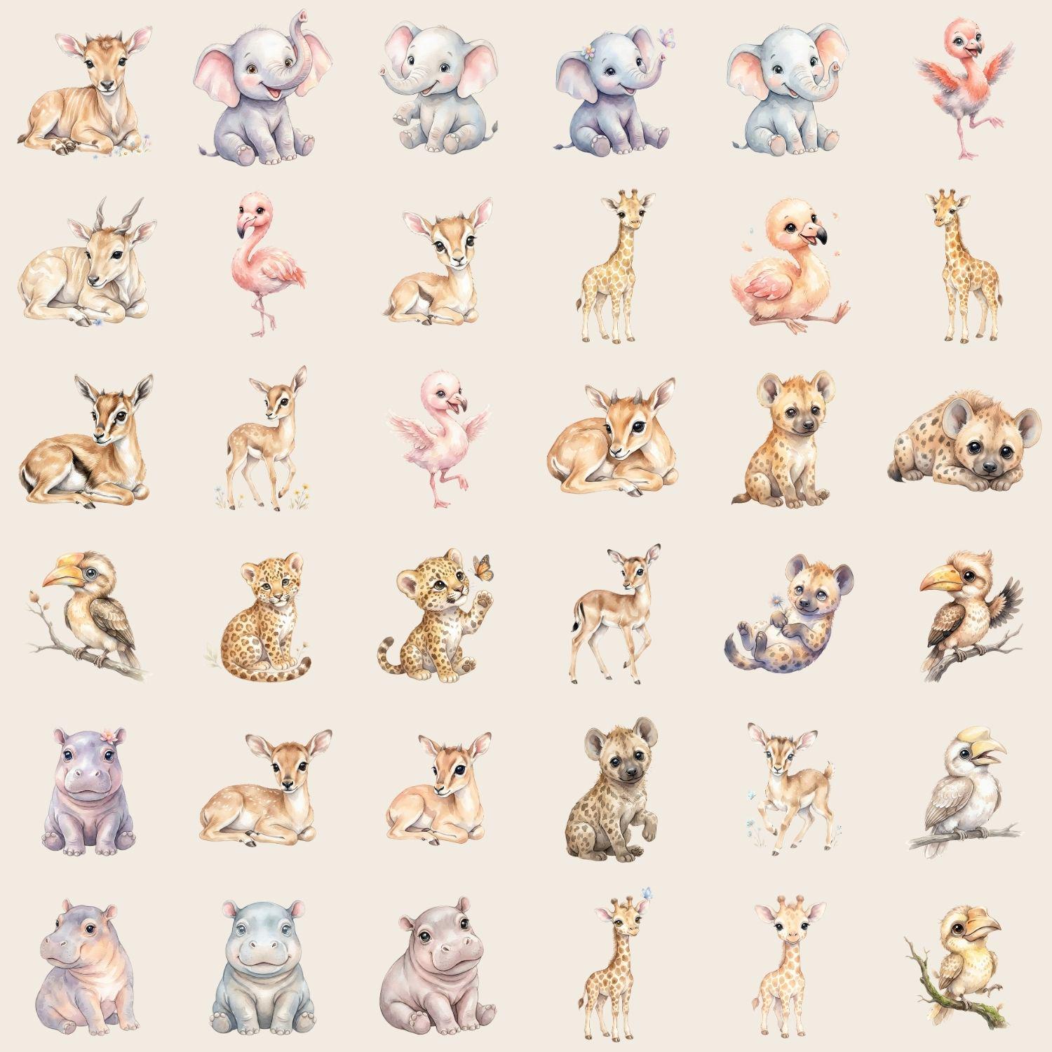 Watercolor Safari Animals Bundle PNG – Jungle Baby Clipart (digital ...