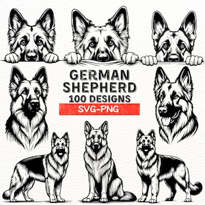 Deutscher Schäferhund SVG-Bundle, 100 Hund Silhouette-Designs, Deutscher Schäferhund Schnittdateien, PNG Clipart für Cricut, Tierliebhaber digitaler Download