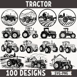 Bundle SVG tracteur - clipart tracteur agricole vintage, silhouettes de tracteur rétro, téléchargement numérique de Machine agricole, fichiers PNG SVG pour Cricut
