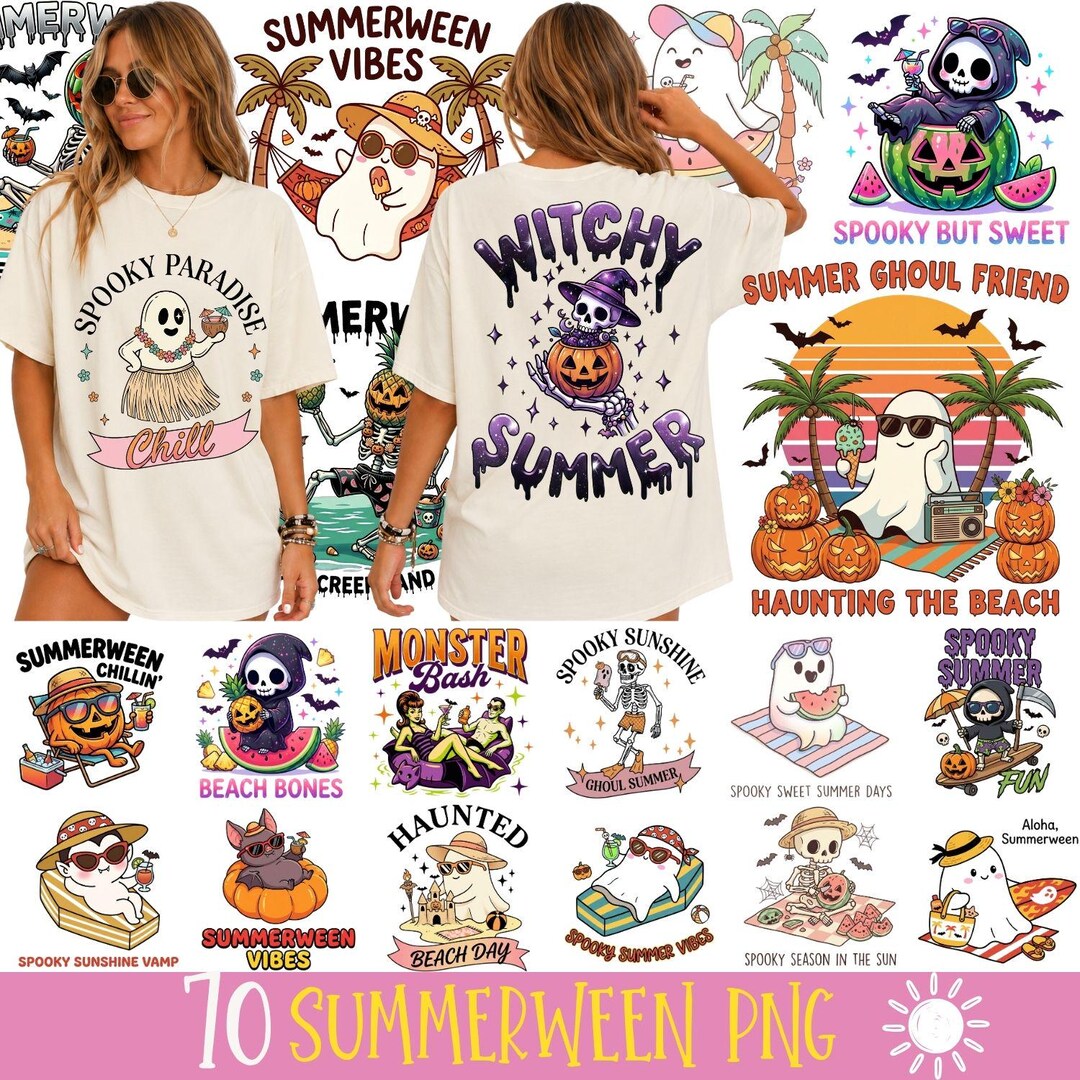 Summerween Pic Summerween PNG Bundle: Spooky Summer Ghost, Beach Halloween, Witchy ...