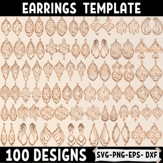 Elegant Earring SVG Bundle – Laser Cut Jewelry Designs, Floral, Geometric, and Boho Earrings, Compatible with Cricut and Silhouette