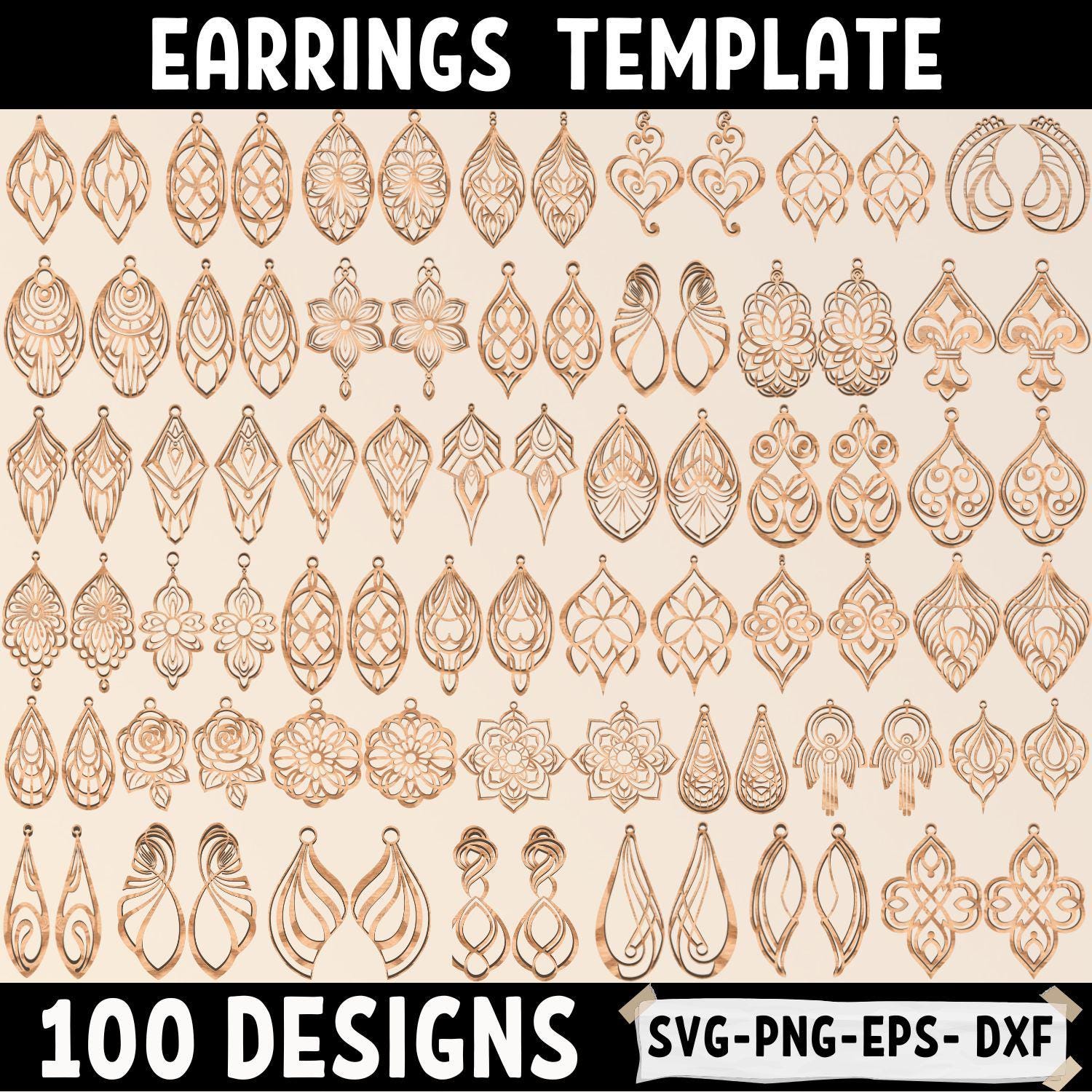 Elegant Earring SVG Bundle – Laser Cut Jewelry Designs, Floral, Geometric, and Boho Earrings, Compatible with Cricut and Silhouette