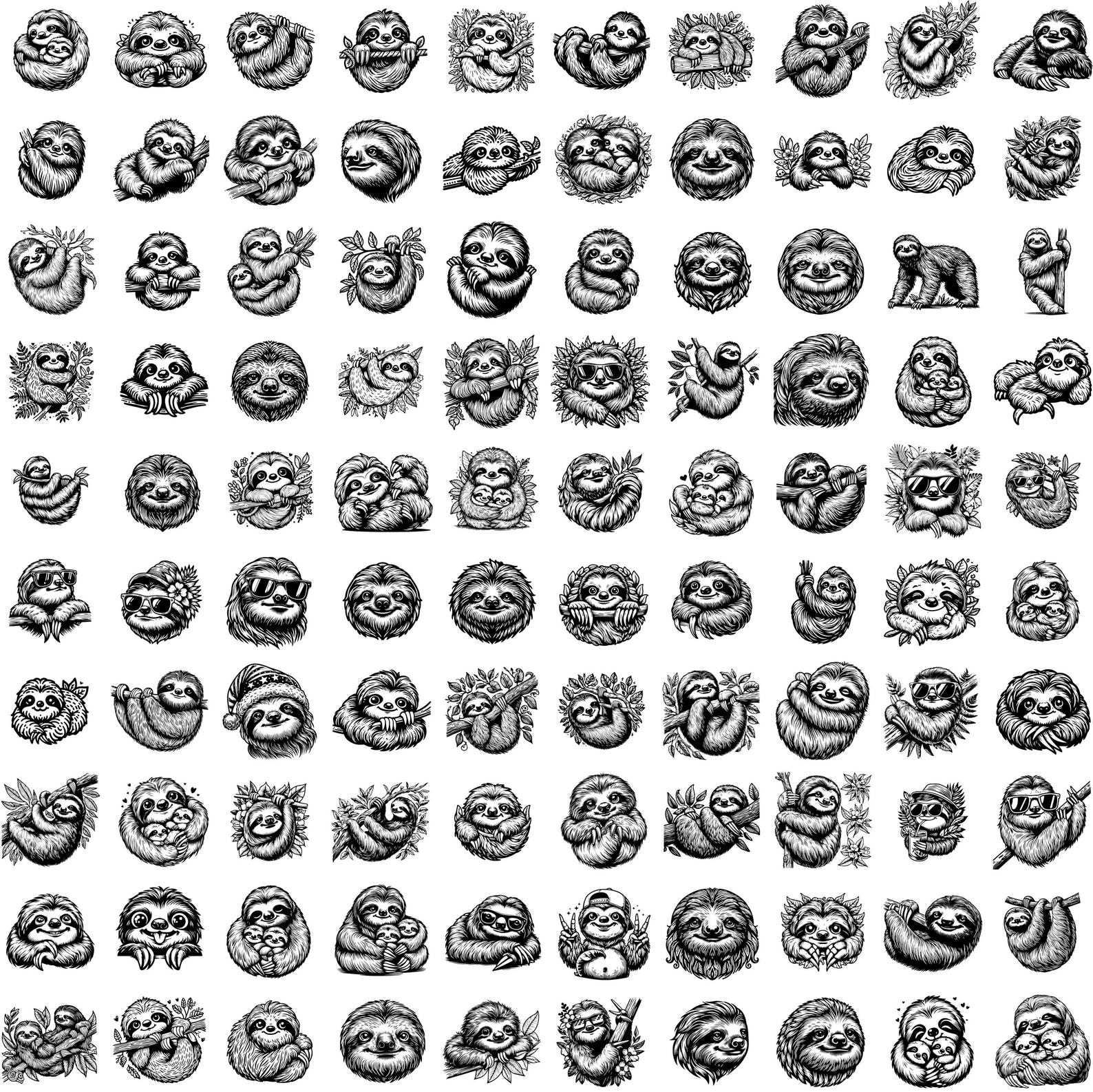 Sloth SVG Designs Bundle | Adorable Sloth Clipart | Lazy Sloth Digital ...