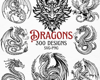 Dragon SVG Bundle | Tribal Dragon Tattoo Designs | Chinese Dragon Clipart | Mythical Beast Vector | Cricut & Silhouette Cut Files |