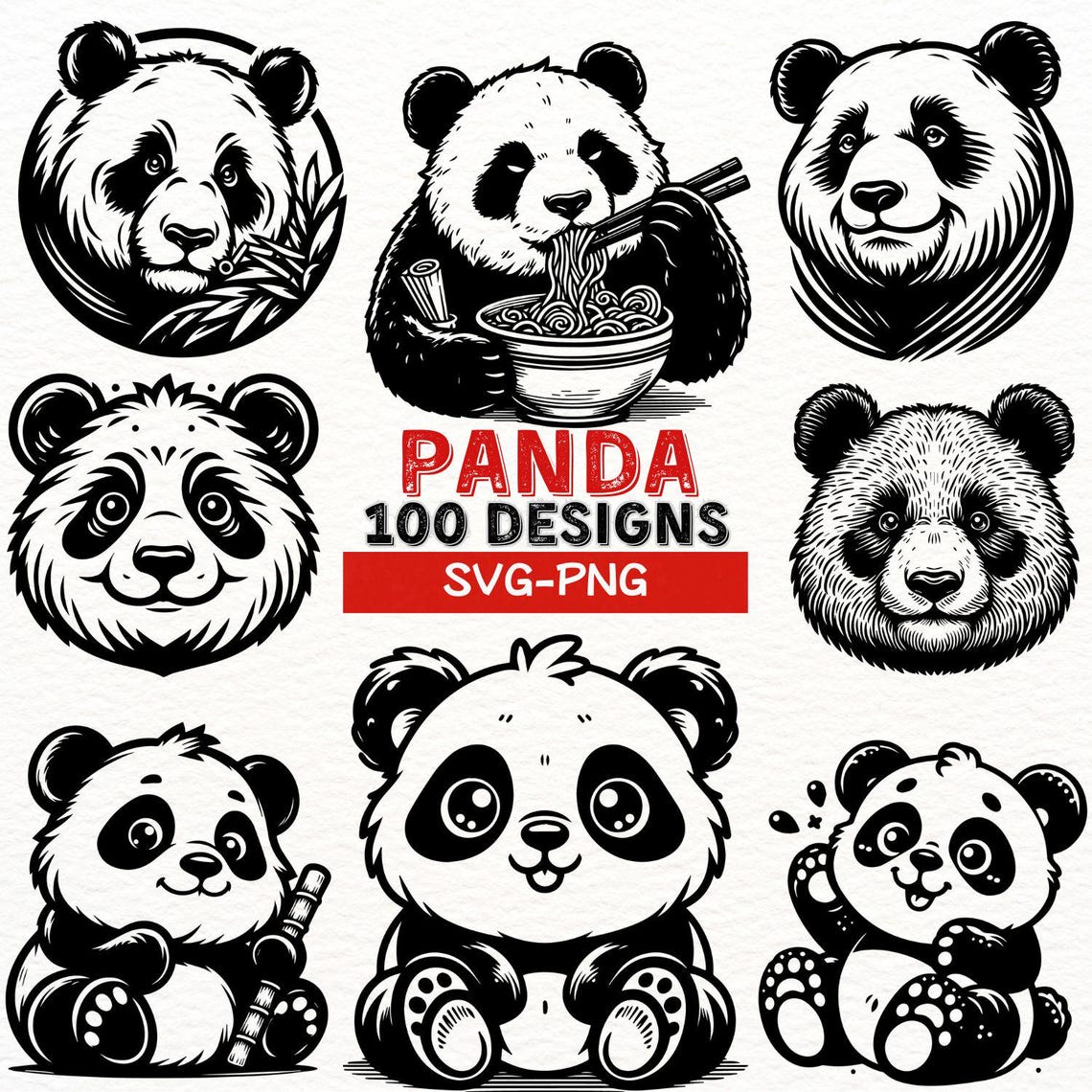 Panda SVG Designs Bundle | Cute Panda Clipart | Bamboo Lover Digital ...